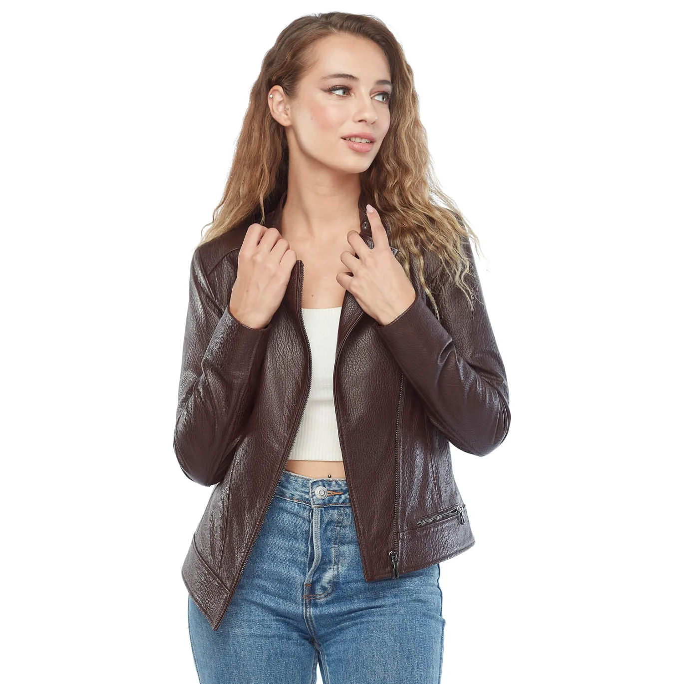 Genuine Leather Women 'S Jacket Coat Sheep Lamb Sheepskin Autumn Winter 2022 Thin Large Size Vintage Biker Francesca Coffee