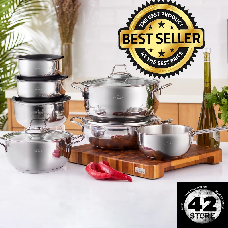 

Karaca Cookware Set Cook Hide 13 Pieces Steel Black High Quality