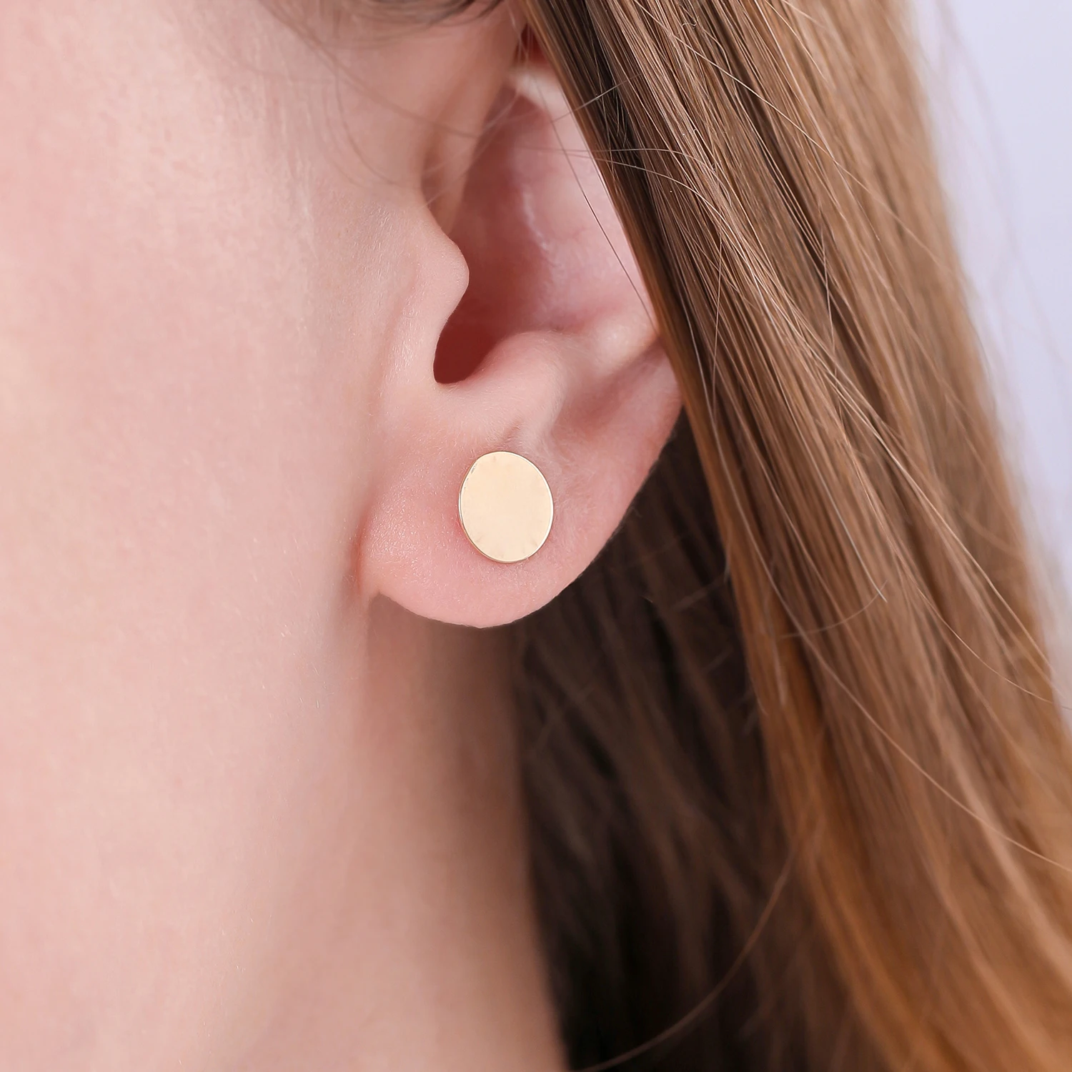 14K Real Gold Mini Circle Stud Earrings