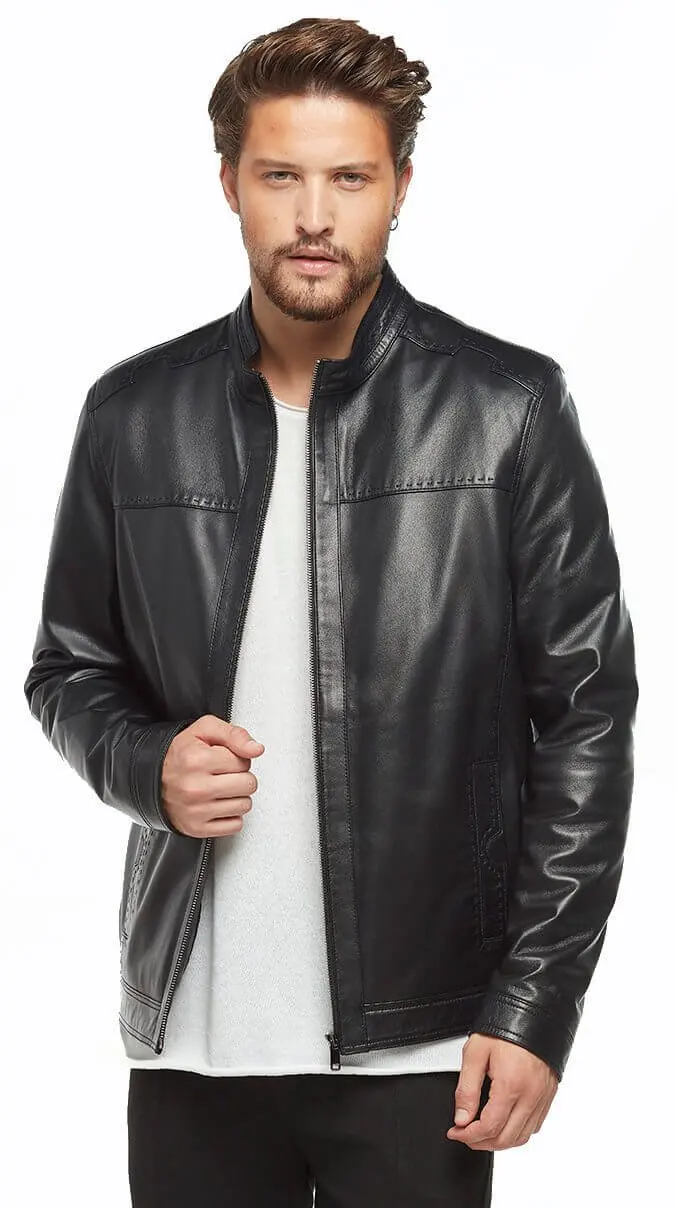Cappotti sportivi in pelle classici cuciti neri originali in pelle di agnello autunno inverno 2022 Biker Slim Large Size muslimah