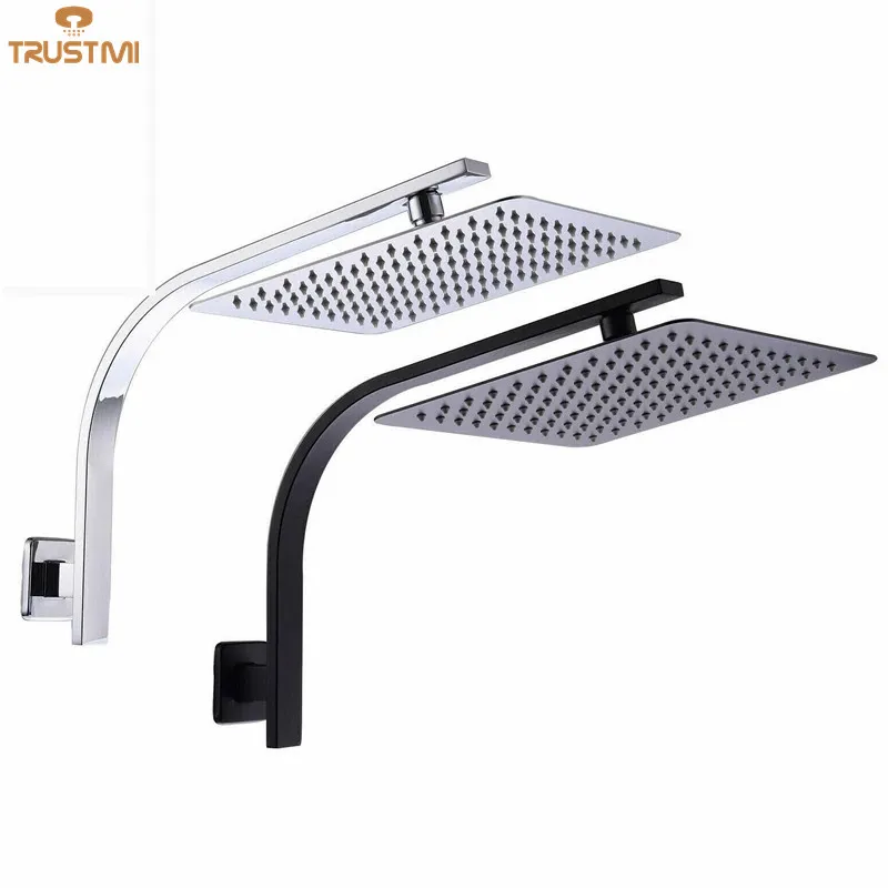 Brass Shower Set Wall Mount Rainfall Ultrathin Head Black&Chrome 8/10 Inch With Shower Arm Bathroom Shower Accessories