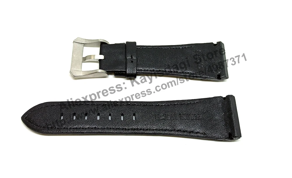 26mm Black Genuine Leather Yellow Stitched Watch Band Strap Compatible For Seiko Velatura 7T84-0AD0 - SPC049P1 SPC049P9