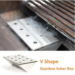 V-Shaped Stainless Steel Smoker Box Wood Chips BBQ Smoker Box with Lid For Flavor Wood Chips Pellets Grill Barbecue Accessories