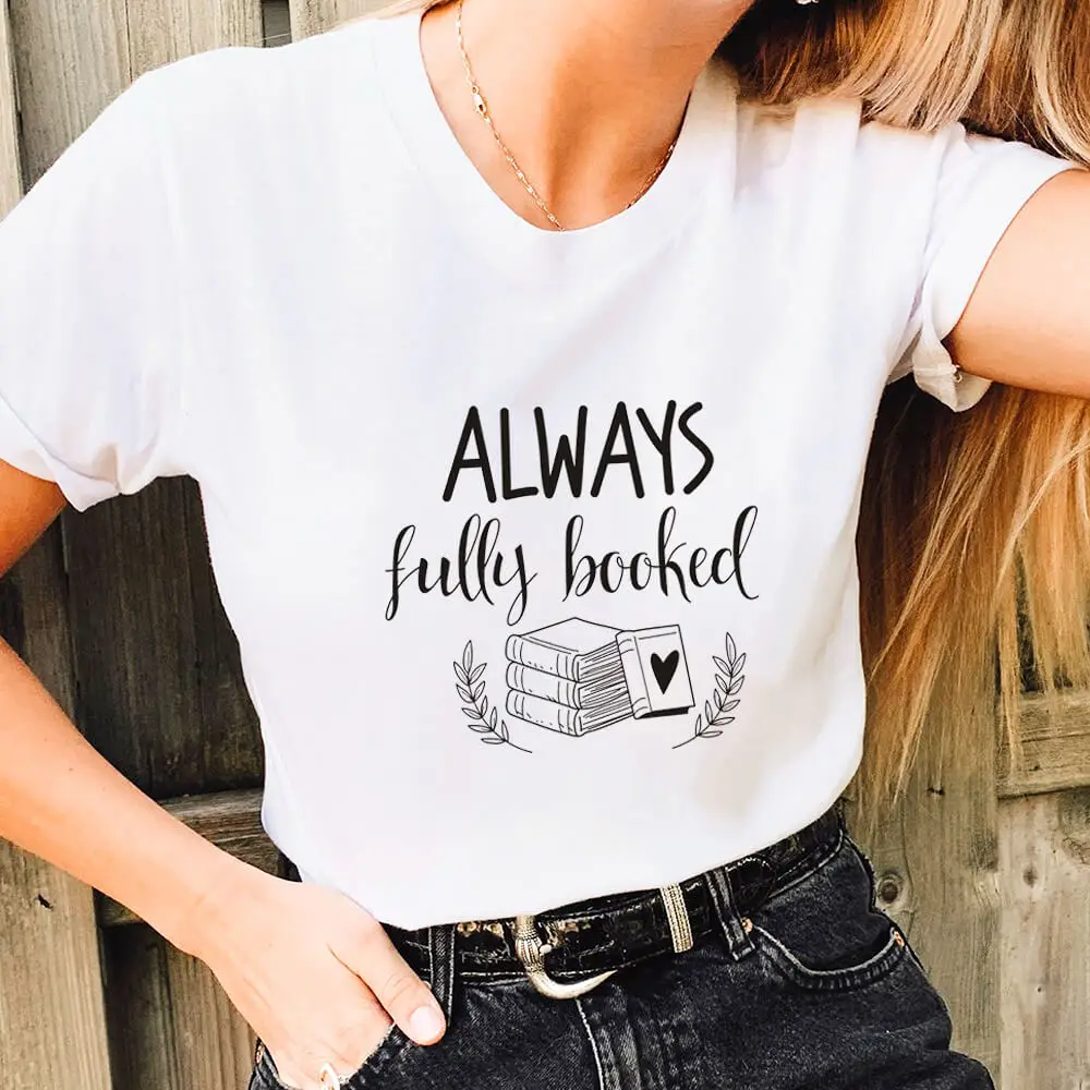 

Always Fully Booked 100%Cotton Printed Women's T Shirt Mom Life Shirt Teacher Casual O-Neck Short Sleeve Tops Gift for Teacher