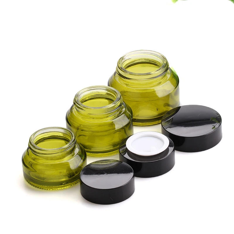 Wholesale Empty Color Glass Jar Inclined Slope Shoulder Cream Container Cosmeticos Blue Amber Black Green Glass Cream Jar