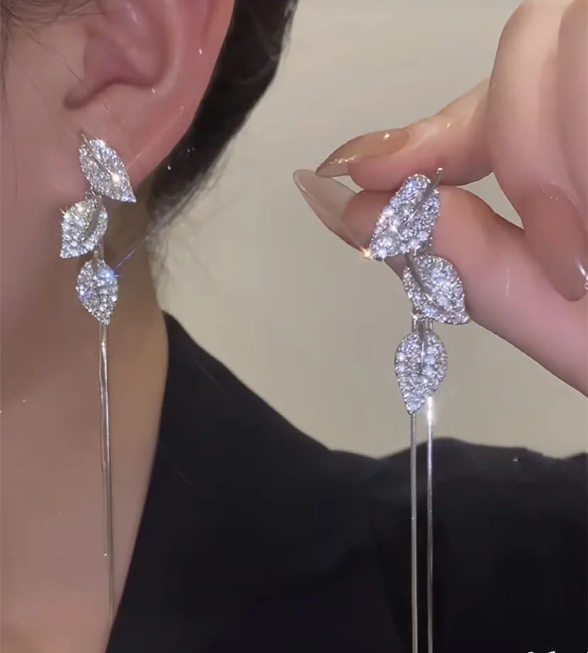 New AAA Zircon Long Tassel Drop Earring For Women Girls Luxury Leaf Heart Earrings Imitation Pearl Bowknot Jewelry Gifts