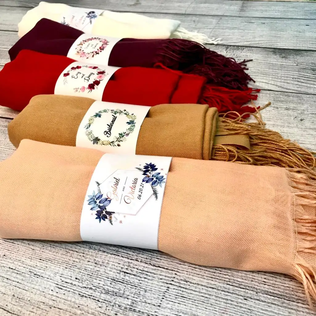 50 Pcs Pashmina Schal Groß Hochzeit Decor Schal Personalisierte Brautjungfer Favor Frauen Bunte Wraps Custom Geschenk für Gast Dame