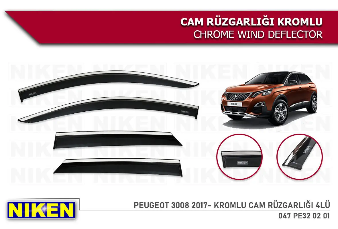 PEUGEOT 3008 2017 2018 2019 2020 2021 CHROMED GLASS SPOILER NİKEN Chrome Wind Deflector for Peugeot 3008 2017 2018 2019 2020