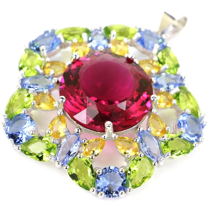 38x33mm Jazaz 7.6g Big Multi Color Garnet Citrine Peridot Tanzanite Paris Blue Topaz 925 Solid Sterling Silver Pendant