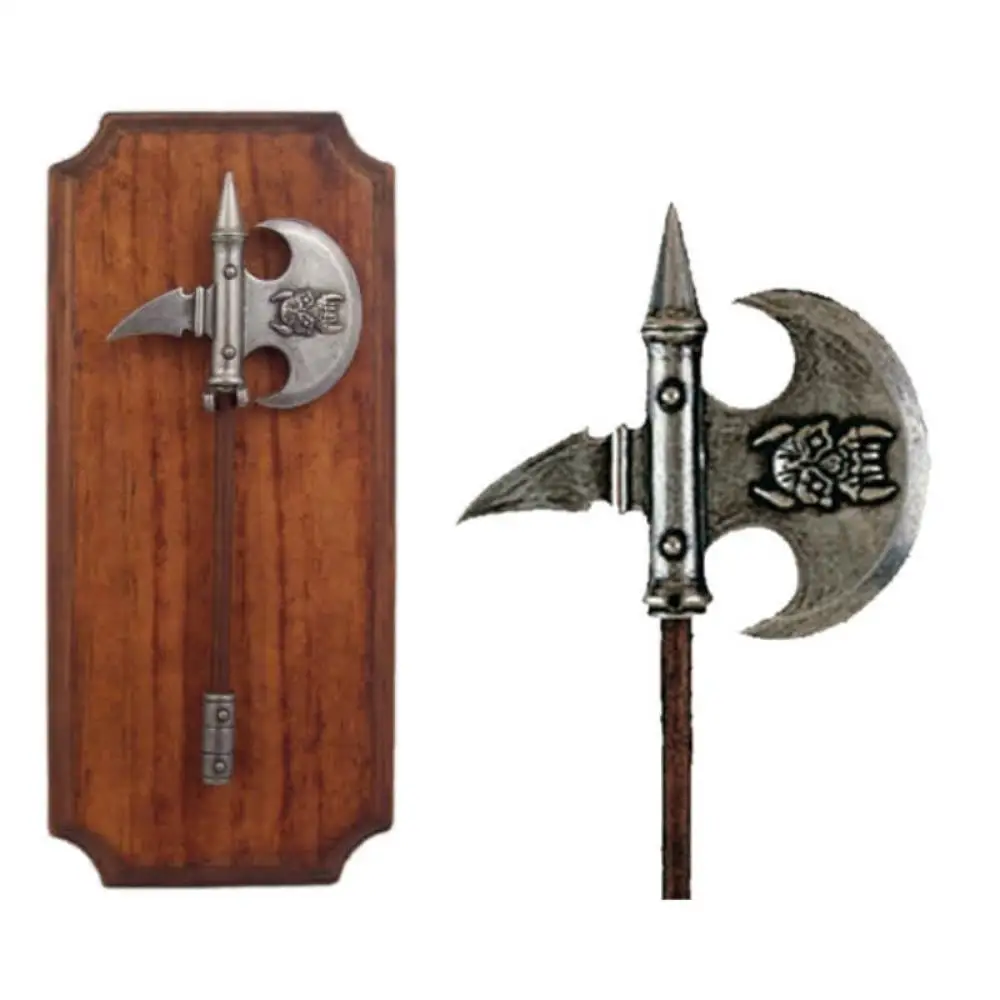 DENIX Decorative replica of Coat of arms for wall. Panoply with axe. Axe made of metal. Board made
