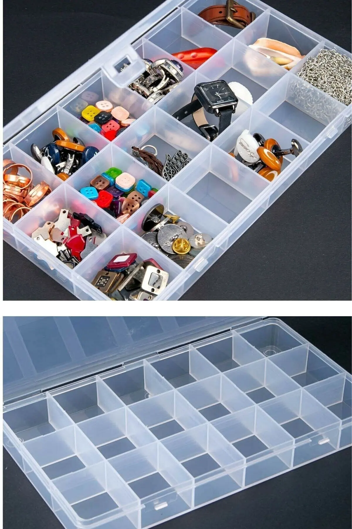 Makeup Organizer Jewelry Box 15/18/36 Slots Plastic Storage Compartment Adjustable Container Ring Earring Box Rectangle Box