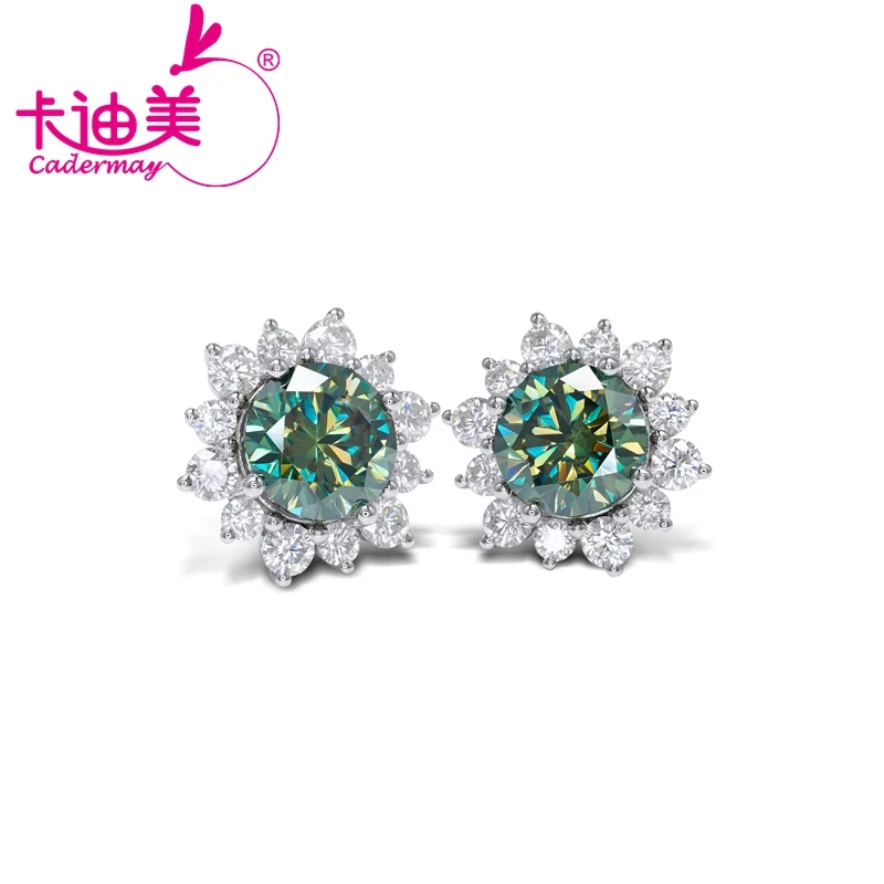 CADERMAY Earring Studs for Women S925 Sterling Silver Round Cut Sunflower Shape Moissanite Jewelry Wedding Gift Wholesale Price