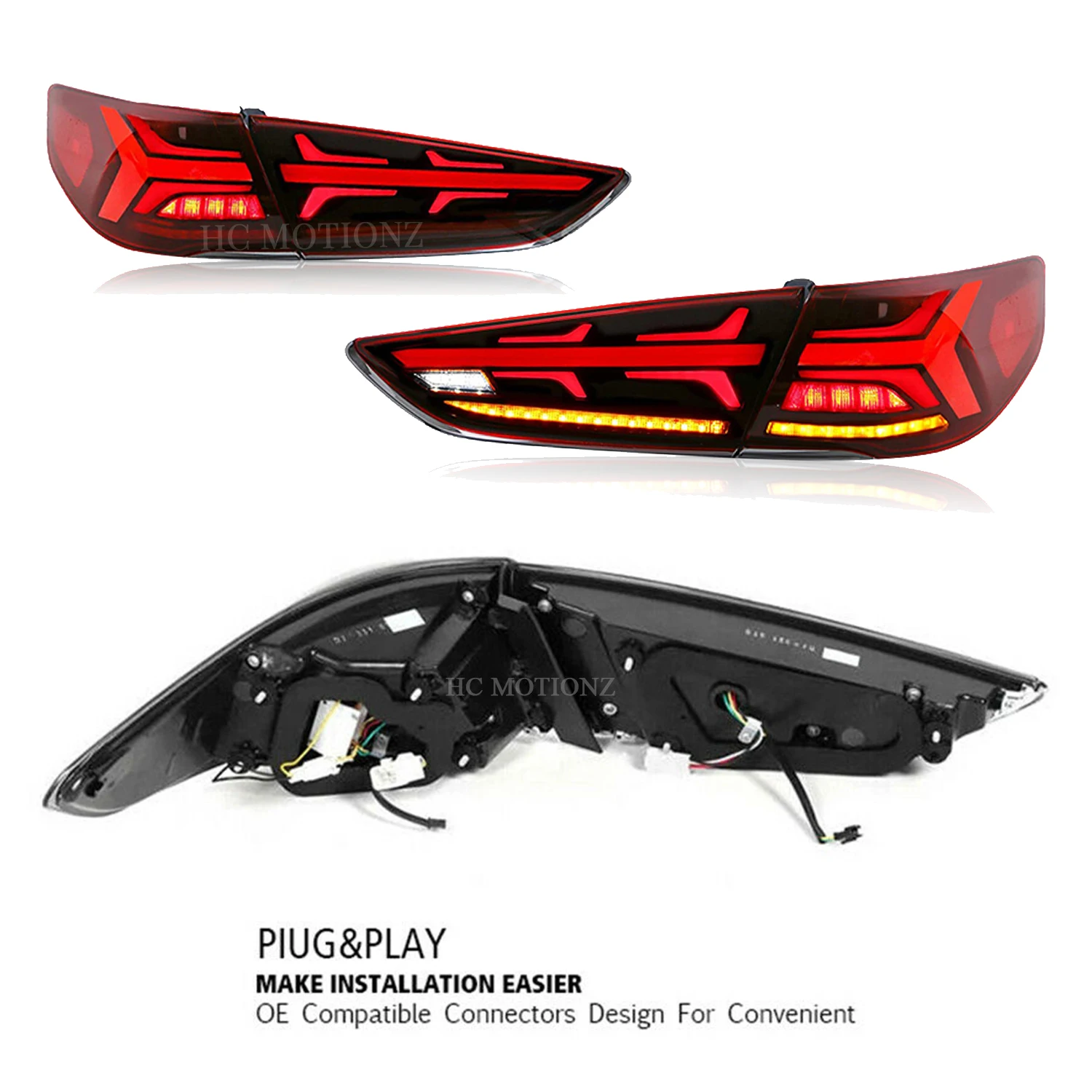 HCMOTIONZ Car LED Tail Lights Assembly for Hyundai Sonata 2018 2019 DRL Rear Lamps Accessories Auto Styling Back Lights