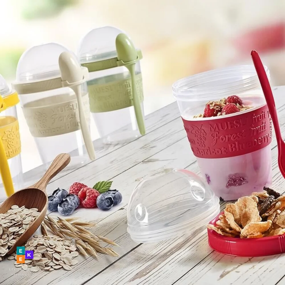 Take N Go Cup Breakfast Portable Different Color Yogurt Cereal Fruit Salad Muesli Picnic Bottle Gift Diet Food Container Spoon
