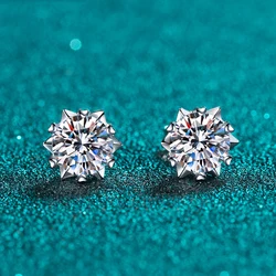 KNOBSPIN Moissanite Stud Earrings 1CT 2CT White Gold Plated Sterling Silver D VVS1 Lab Diamond Snowflake Ear Studs For Women