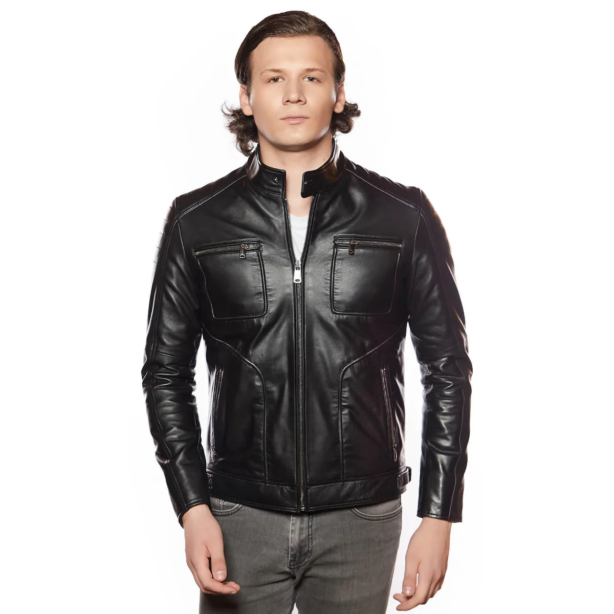 Armondo Sports Leather Jacket Black Original Lambskin Autumn Winter 2022 Biker Slim Large Size VintageTürkiye