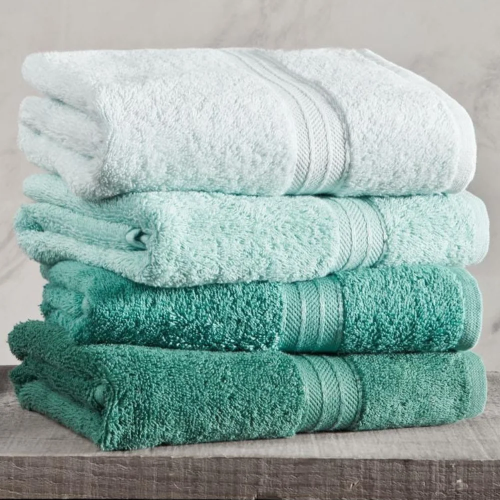 4Pcs 50x90cm %100 Organic Cotton Face Towel, Plain Dyed, Green, Solid Woven Unisex Super Absorbent  Soft Home Textile 2021