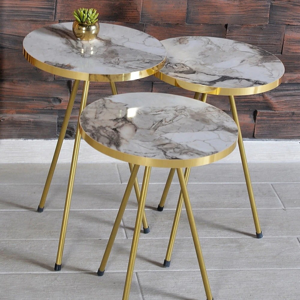 Coffee Table 3 Pcs Metal Side Table Tea Coffee Service Table Round Living Room Nightstand, Nesting Table Quality and Useful