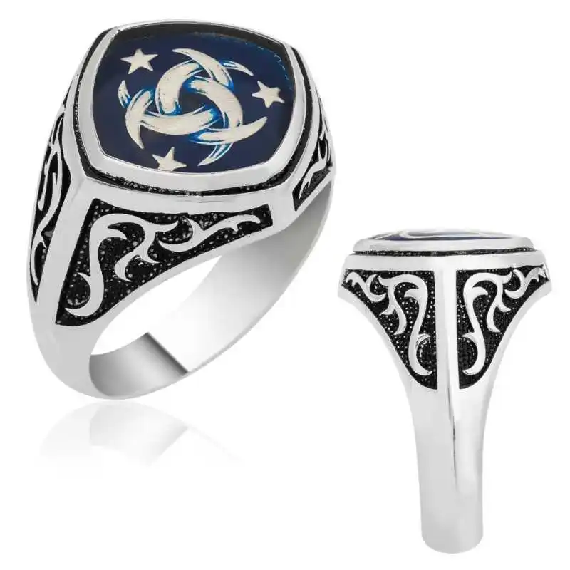 Silver Teşkilat-ı Mahsusa Crest Men's Ring - 925 Sterling Men's Jewelry Wedding Birthday Gift - Box - Men - Fashion - Botiva - Size - Turkish - Patterned Embroidered