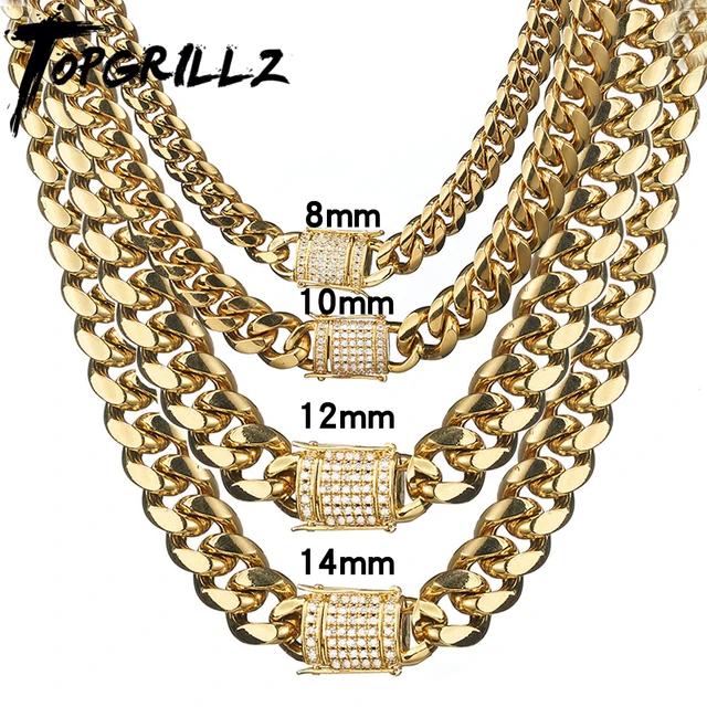 TOPGRILLZ naszyjnik zestaw bransoletek 8/10/12/14MM stal nierdzewna złoty Miami kubański łańcuszek Hip Hop modna biżuteria na prezent dla mężczyzn