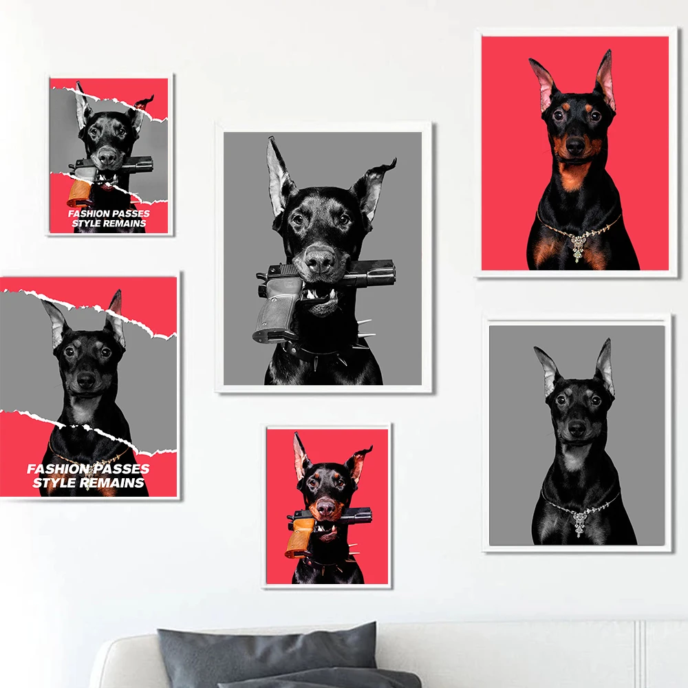 

Hypebeast Modern Black White Doberman Gun Luxury Fashion Poster Prints Canvas Painting Wall Art Picture Nordic Room Home Decor