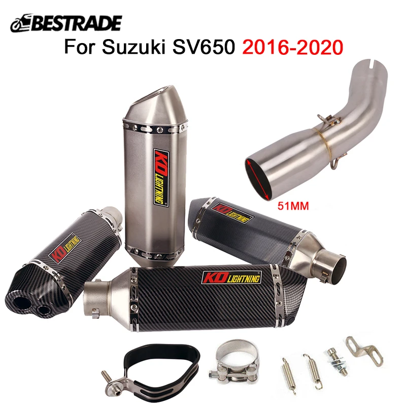 

Motorcycle Exhaust System Midsle Link Pipe Slip On 51mm Muffler Tube Silencer Tips For Suzuki SV650 2016-2020 Stainless Steel