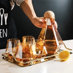 1/5 Pcs/Set Water Pots Glass Carafe Set Wood Lid Decanter Pitcher Wine Whiskey Beer Juice Set Drinking Water Kettles