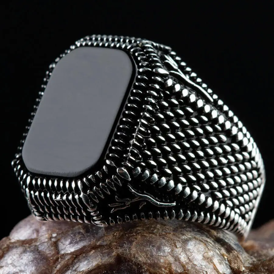 

Plain Rectangle Black Onyx Gemstone 925 Sterling Silver Handmade Men Ring Vintage Jewelry Gift İdea Good Quality New Design