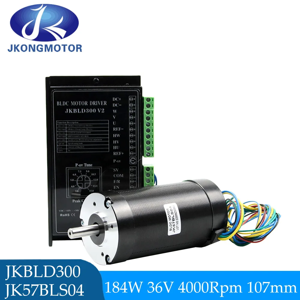 

Jkongmotor 36V 184W 0.44 N.m 4000rpm 57mm 3 phase DC Brushless Motor 57BLS04 and driver and power supply