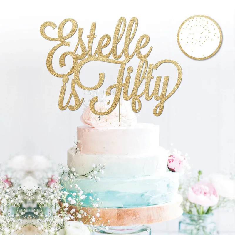 

Customised glitter Fifty cake topper glitter Gold cake topper personalised Forty Fifty,Sixty,Seventy milestones birthday