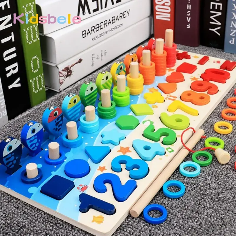 Crianças montessori matemática brinquedos para crianças educacional quebra-cabeça de madeira brinquedos de pesca contagem número forma correspondência classificador jogos brinquedo de tabuleiro