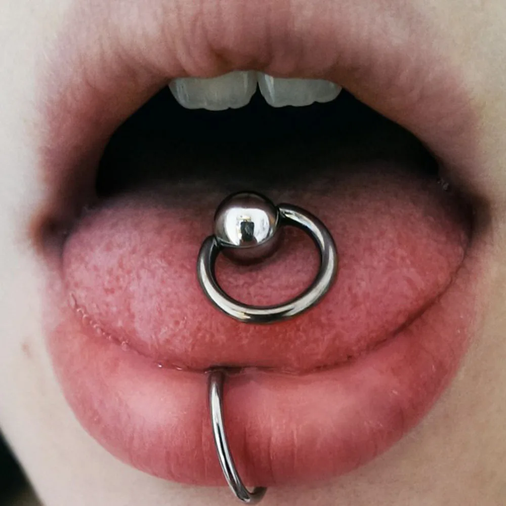 1PC Stainless Steel Tongue Rings Middle Finger Tongue Barbell 16mm Slave Ring Piercing Barbell Forbidden Piercing Body Jewelry