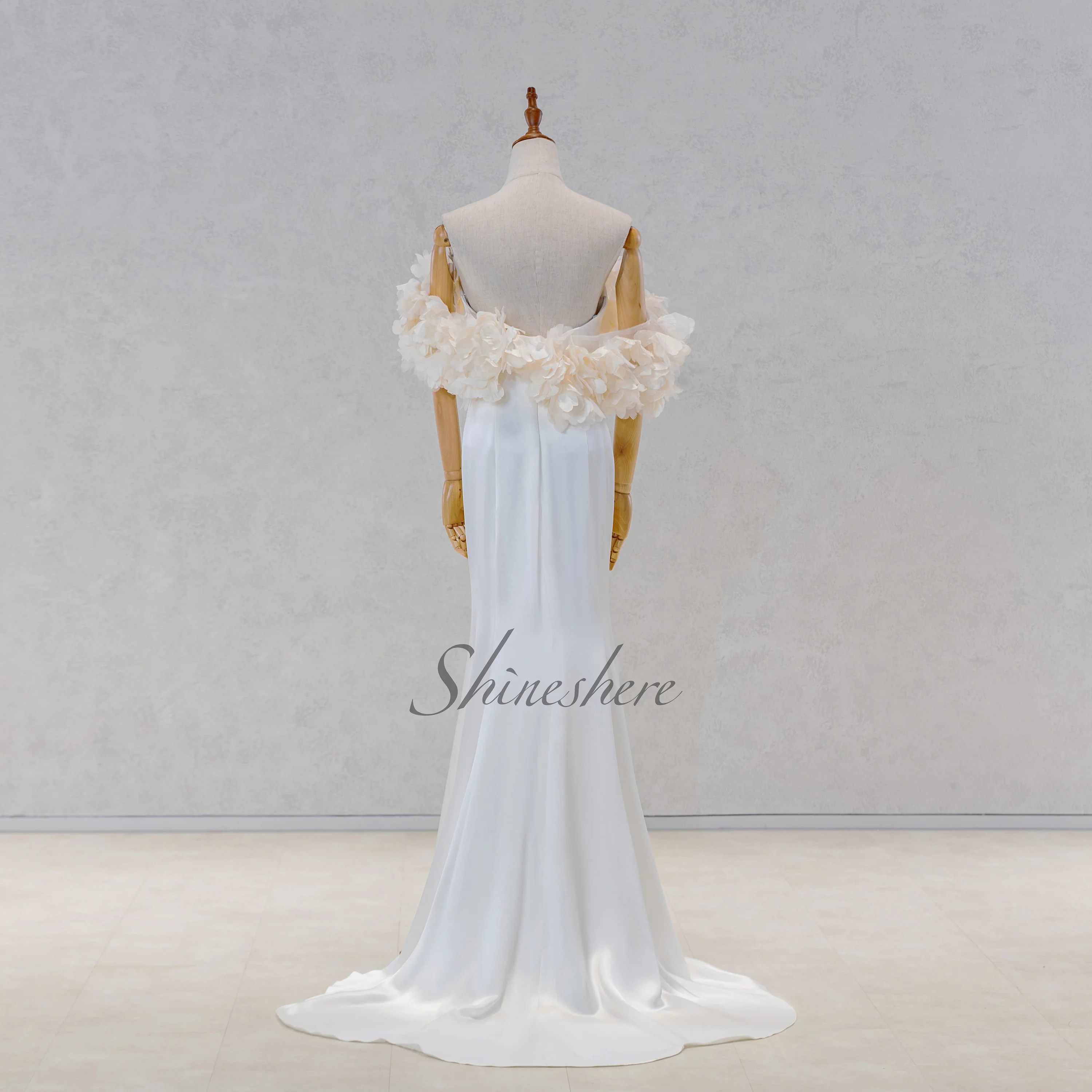 Elegante Off Schulter Schöne 3D Blumen Minimalistischen Design Meerjungfrau Trompete Hochzeit Kleid Brautkleid