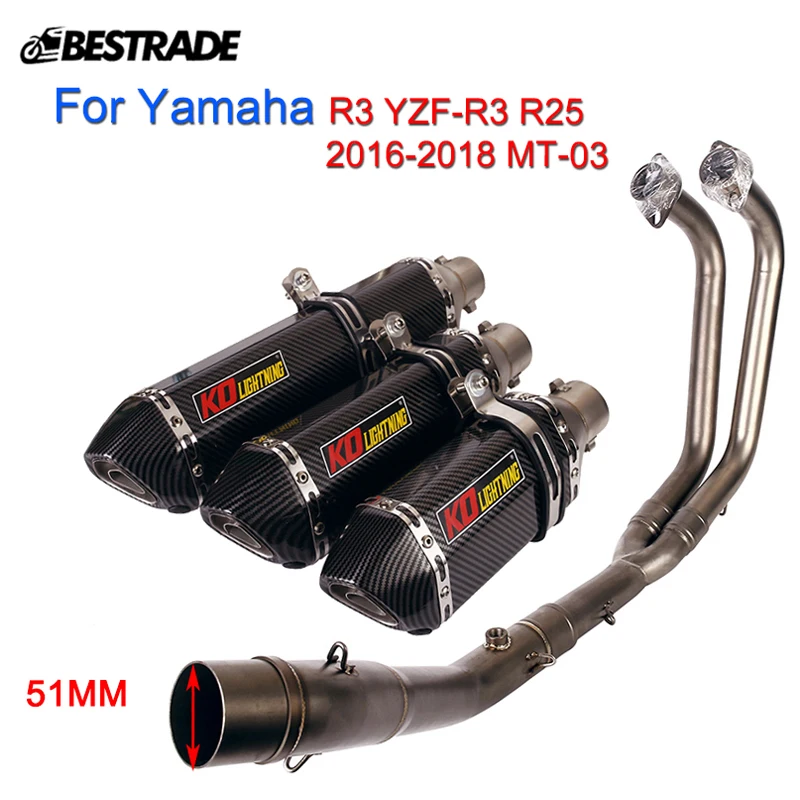 

Motorcycle Slip on Exhaust Pipe 51mm Muffler Escape Tips Middle Connection Pipe Exhaust System for Yamaha R25 R3 Stainless Steel