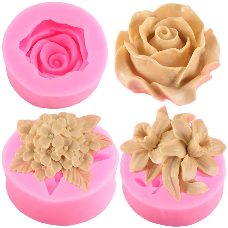 Lilac Rose Lily Fondant Silicone Mould Aromatherapy Plaster Molds Cake Decorating DIY Chocolate Baking Tools Handmade Soap Mold