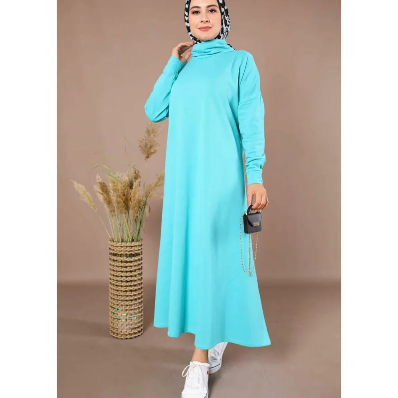 Turtleneck Loose Hijab Dress With Many Colors Muslim Sets Woman Long Dress Abaya Hijab Muslim Clothing European American Islam