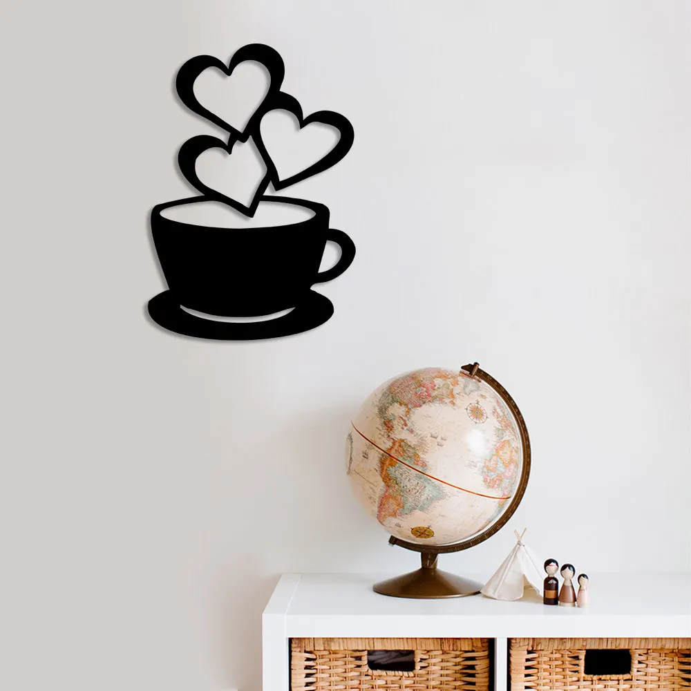 Coffee Cup And Three Hearts Wall Room Home Accessory Wooden Table 35x50cm