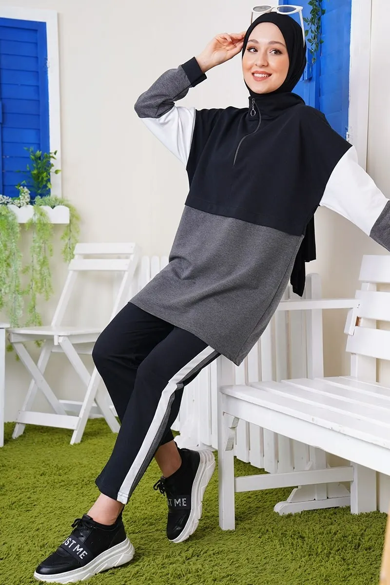 SUMMER 2021müslüman long dress women Dubai turkish hijab girls Islamic clothing With Color Block Black Smoked Dual suit abaya hijab