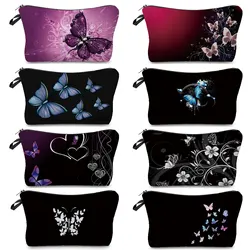 Bolsa de cosméticos con estampado de mariposa para niña, monedero de almacenamiento de lápiz labial para mujer, bolsas de maquillaje con cremallera, cajas organizadoras