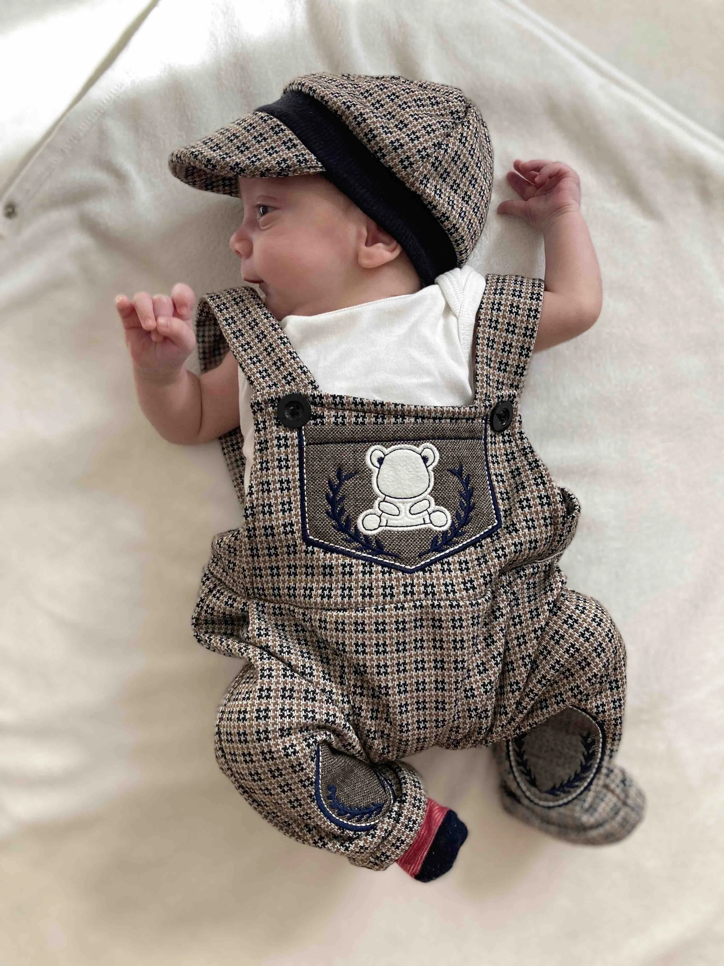 

Gray Salopet Set With Bowtie Hat and 88gingham Loafers Clothes Set Bodysuit Wear Set pieces diaper carter costume pyjama outdoor