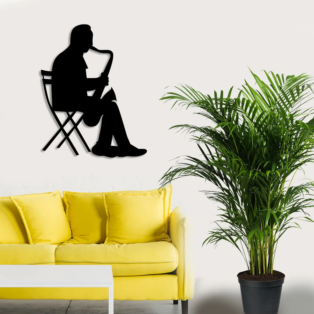 Chair de Man Playing Saxophone Wall Room Home Accessory Wooden Table 39x50cm