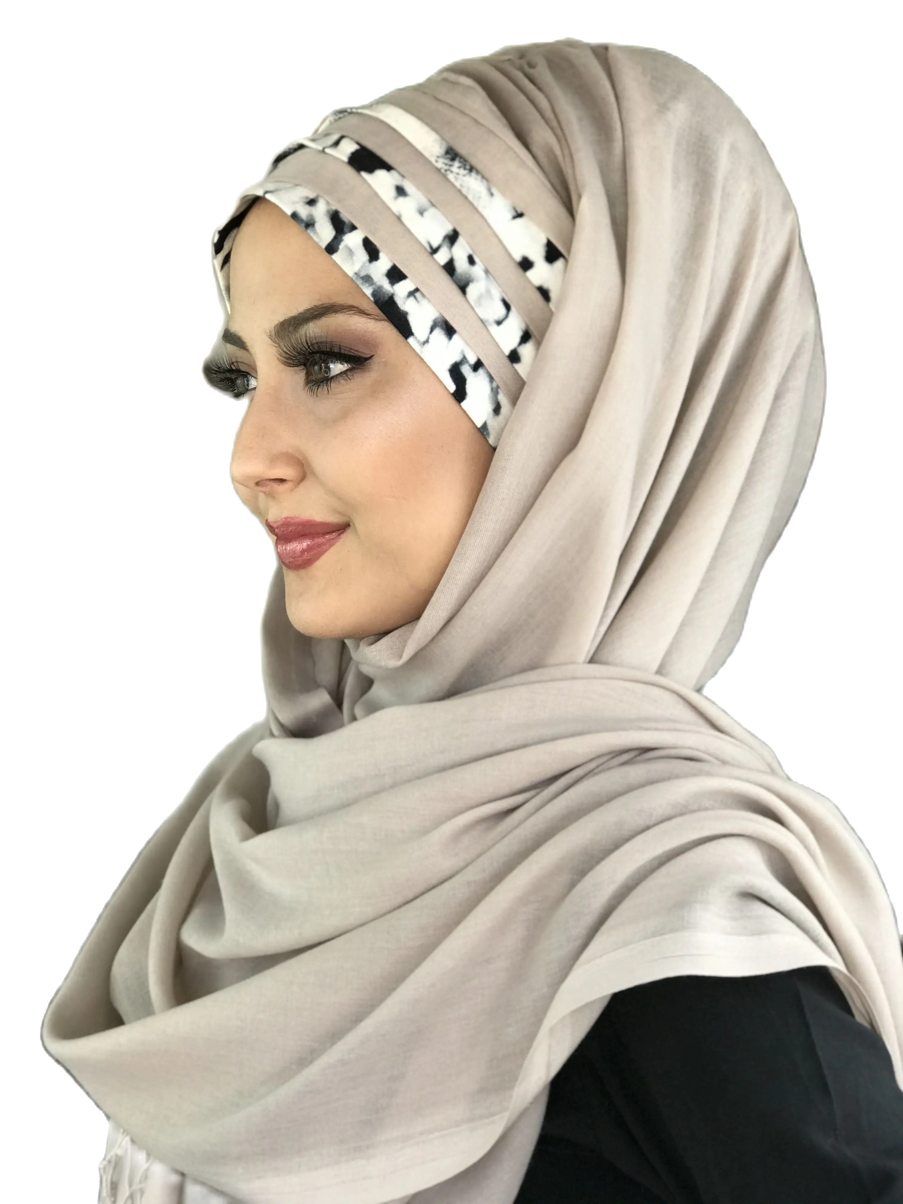 New Fashion Hijab Women 2023 Muslim Islamic Dress Hat Foulard Turban Chiffon Detailed Draped Ready Made Beige Shawl