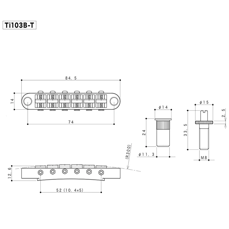 Gotoh Ti103B-T Titanium Saddles Tune-O-Matic Style Guitar Bridge Tunematic