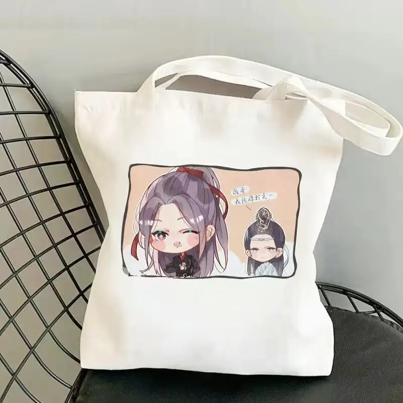 Xiao Zhan Wang Yibo Cosplay Canvas Shoulder Bag Handbag Mo Dao Zu Shi Cute Cartoon Casual Shopping Bag For Men Women Accessories