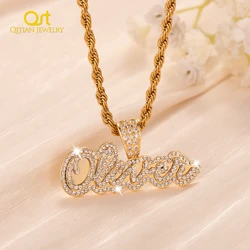 Personalized Iced Out Necklace With Name For Women Custom Double Crystal Name Pendant Stainless Steel Chain Pendant Jewelry Gift