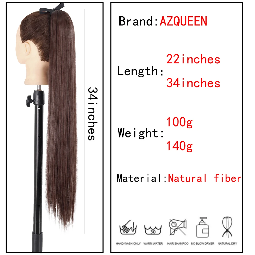 AZQUEEN Synthetic Long Straight Bow Tie Ponytail Clip In Hair Extension 85CM Black Brown Horsetail Hairpiece For Women