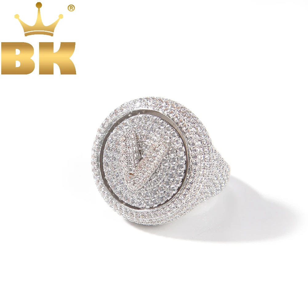 THE BLING KING-Carta de Bolha Inicial Personalizada Spinning Ring, Iced Out, CZ, Personalizado, Rotativo, Anéis de Festa, Jóias Hip Hop para Homens