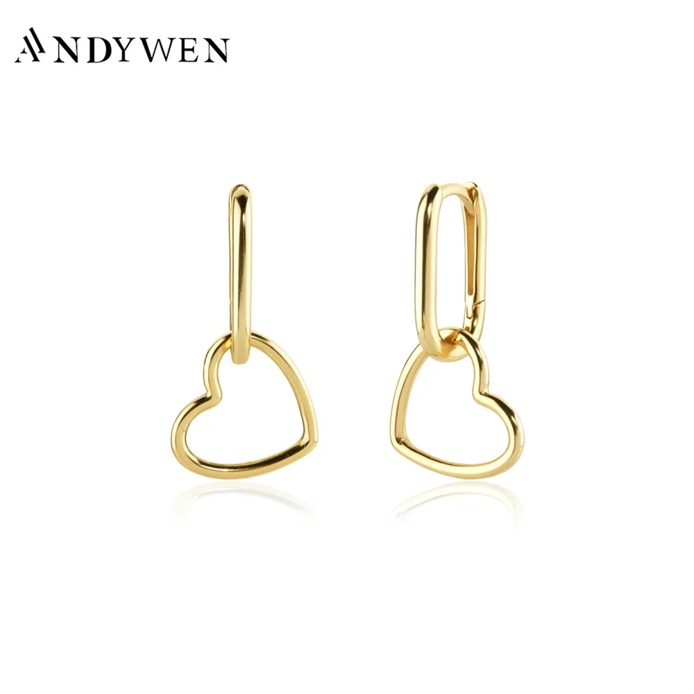 

ANDYWEN 925 Sterling Silver Plain Square Heart Hoops Heart Drop Earring Women Luxury Jewelry Fine Women Party Rock Punk Pendient