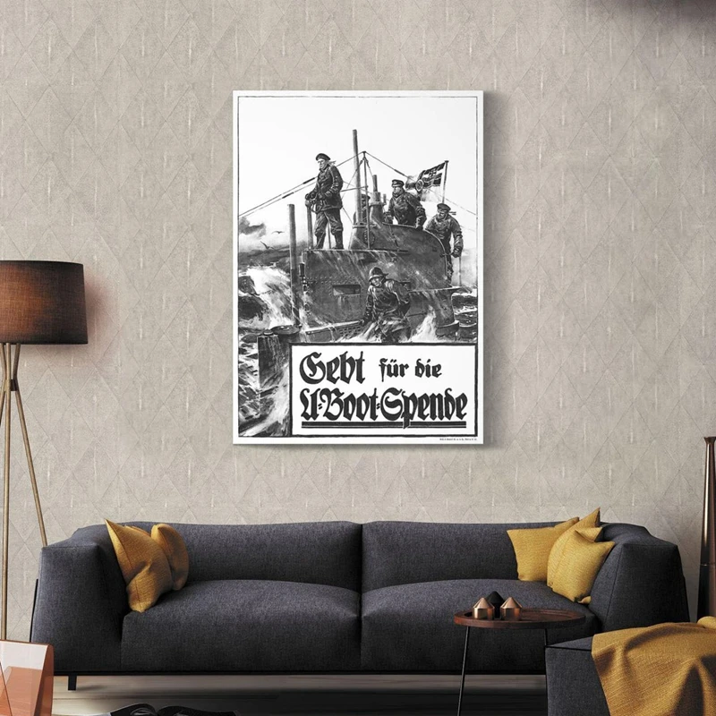 WW1 الحرب الألمانية التذكارية المشارك الأسود والأبيض Vintage جدار الفن طباعة الألمانية الغواصة صورة مطبوعة على القماش اللوحة غرفة المعيشة ديكور