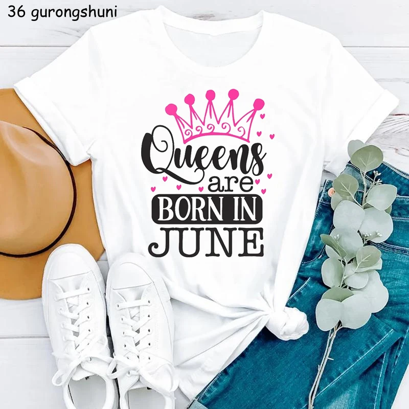 Pink Crown Queen Are Born In August/June/July Letter Print Tshirt Women'S Clothing Summer Fashion Tops Tee Shirt Femme T-Shirt